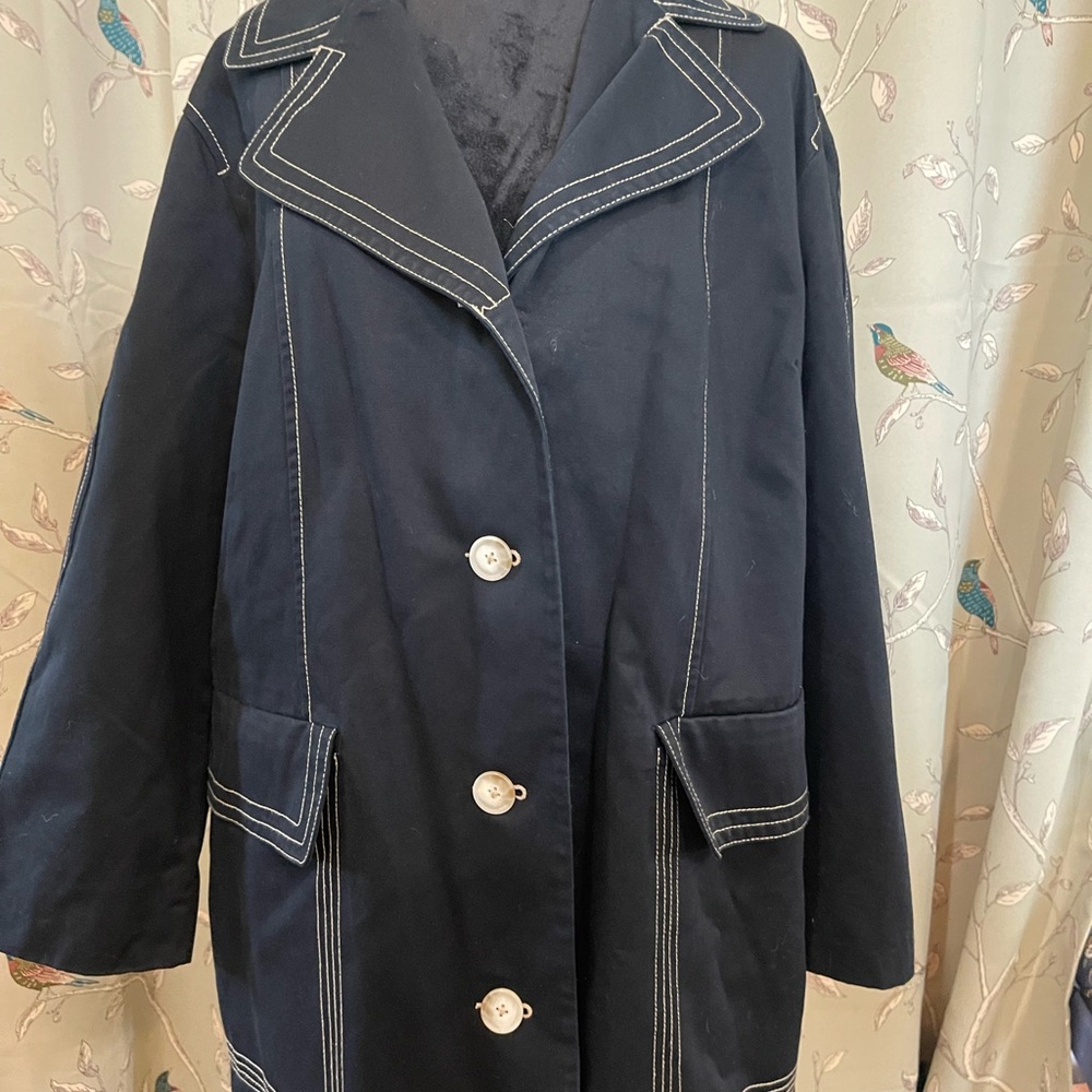 Women’s Old Navy coat 2x Dark Blue Pea Coat with White Accents vintage 90s